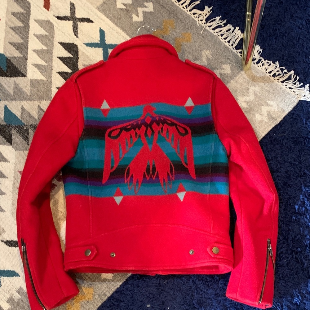 Pendleton Red Bomber Jacket with Multicolor Stripes
